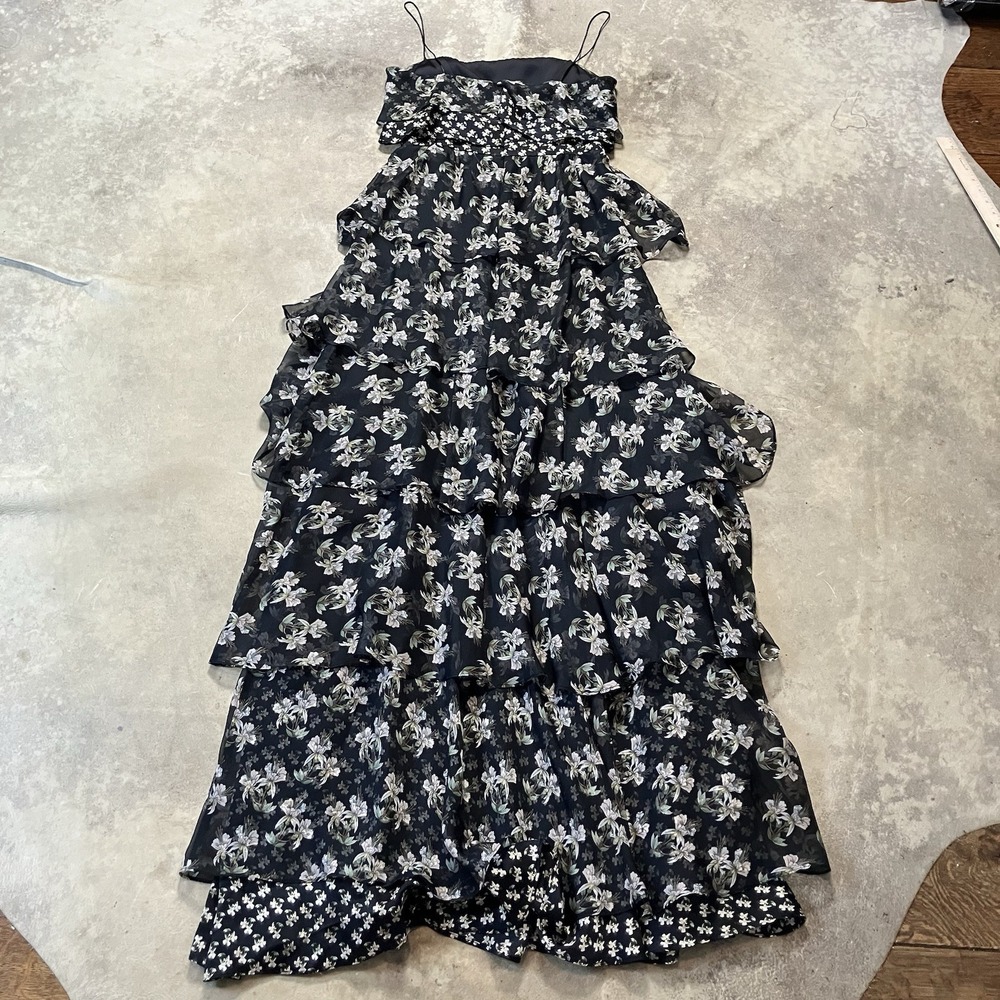 Jill Jill‎ Stuart Dress Womens Size 2 Black Floral Kiera Ruffle Gown Maxi Tiered - Picture 5 of 10